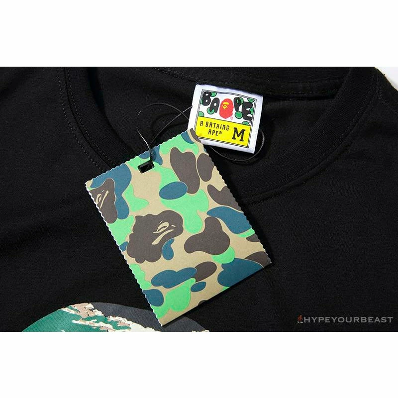 Hypeyourbeast Clothes BAPE Tiger Pattern Camouflage Ape Man Initial Print Tee Shirt 'BLACK' 5 Hypeyourbeast Clothes BAPE Tiger Pattern Camouflage Ape Man Initial Print Tee Shirt 'BLACK'