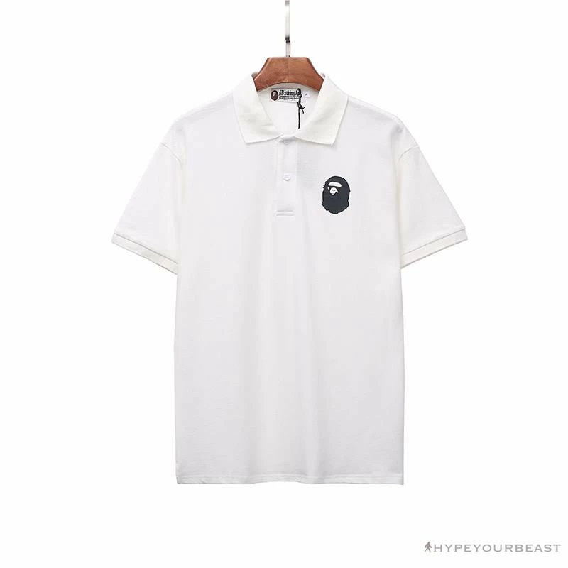 Hypeyourbeast Clothes BAPE Classic Ape Head Print Versatile Polo Shirt 'WHITE' 1 Hypeyourbeast Clothes BAPE Classic Ape Head Print Versatile Polo Shirt 'WHITE'